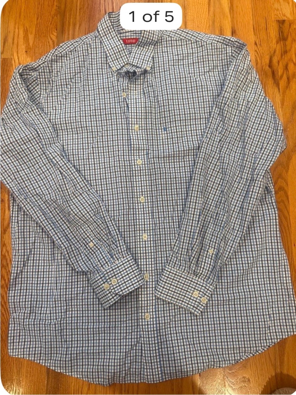 Izod Men's Blue and White Checked Button-Down Shirt